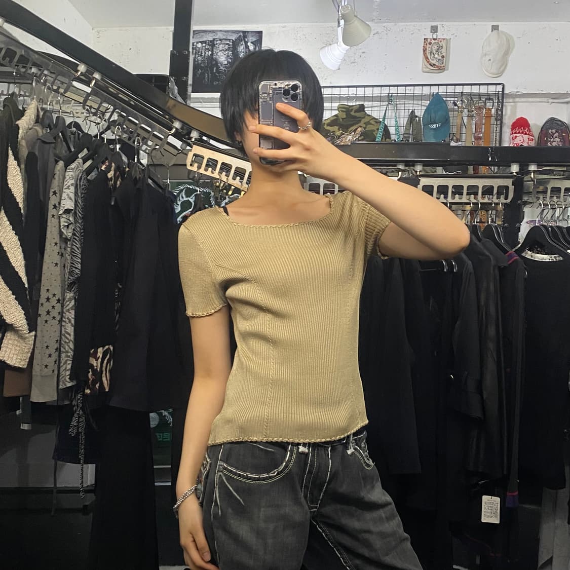 Lanvin 베이지 슬림핏 골지 반팔 니트 상품이미지7