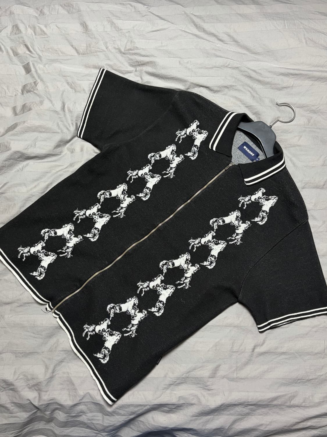 WKNDRS 위캔더스 반팔 니트 집업 블랙 M 상품이미지1