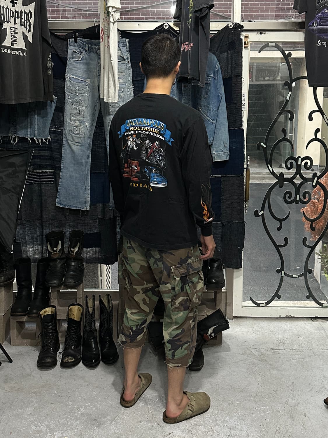 00's USA Made 할리 데이비슨 롱슬리브 플레임 빈티지 할리티 상품이미지10