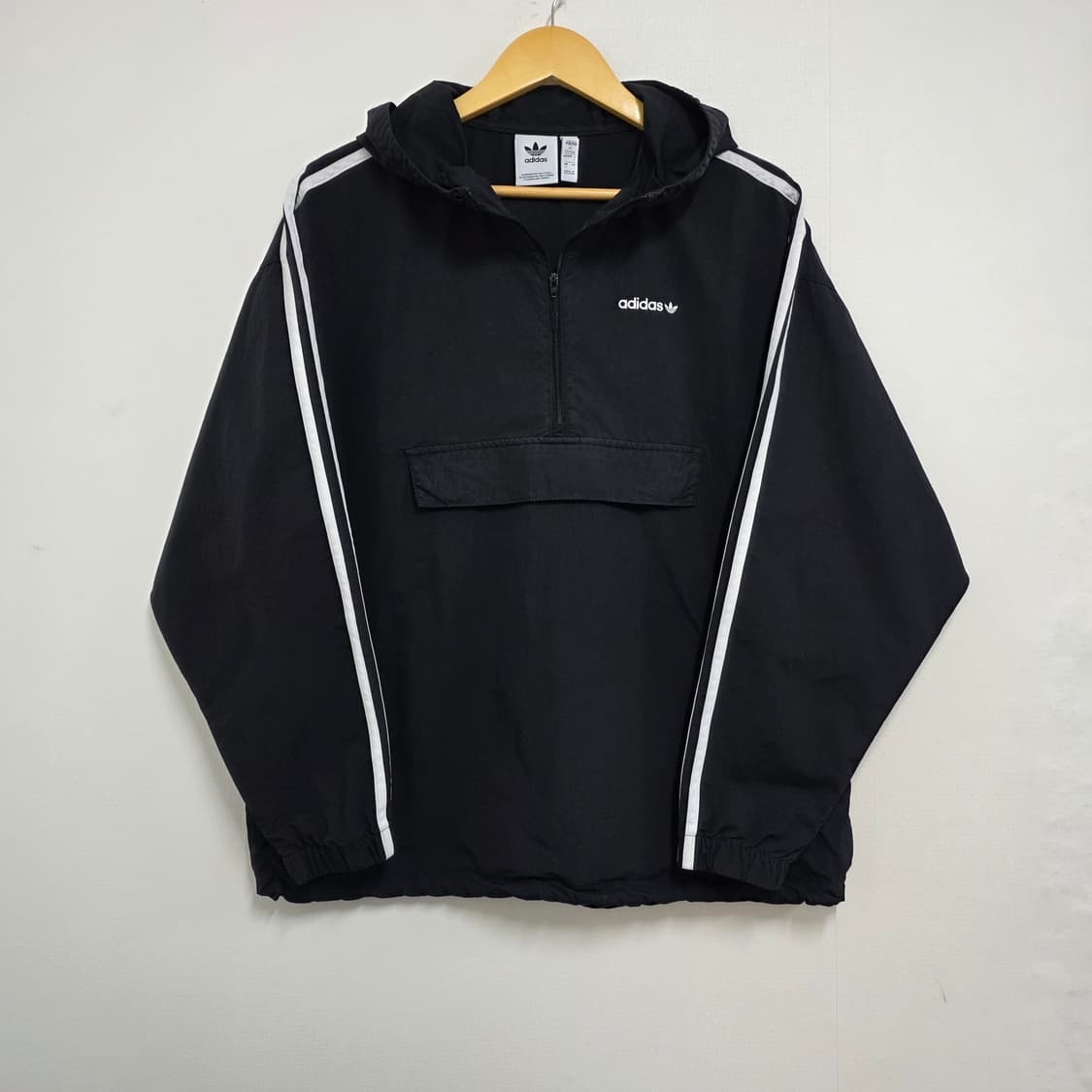 L 아디다스 검흰 삼선 오버핏 후드 아노락 바람막이 (사진참고) 상품이미지2