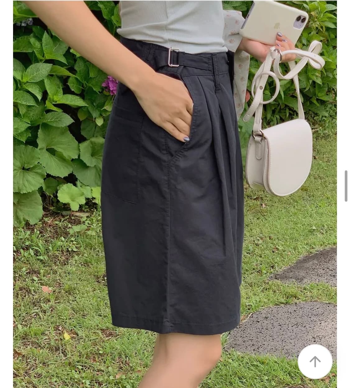 핀턱 와이드 팬츠 5부 네이비 상품이미지3