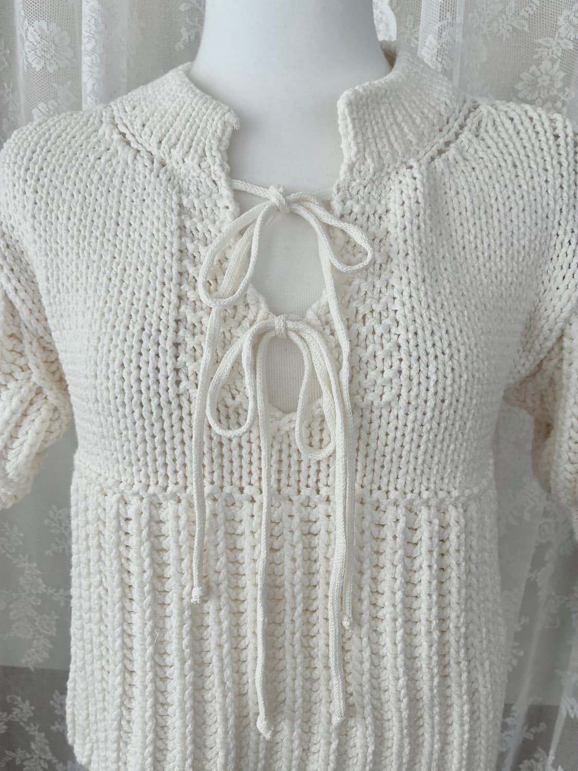 F) 더티스 네트 리본 니트 아이보리 상품이미지3