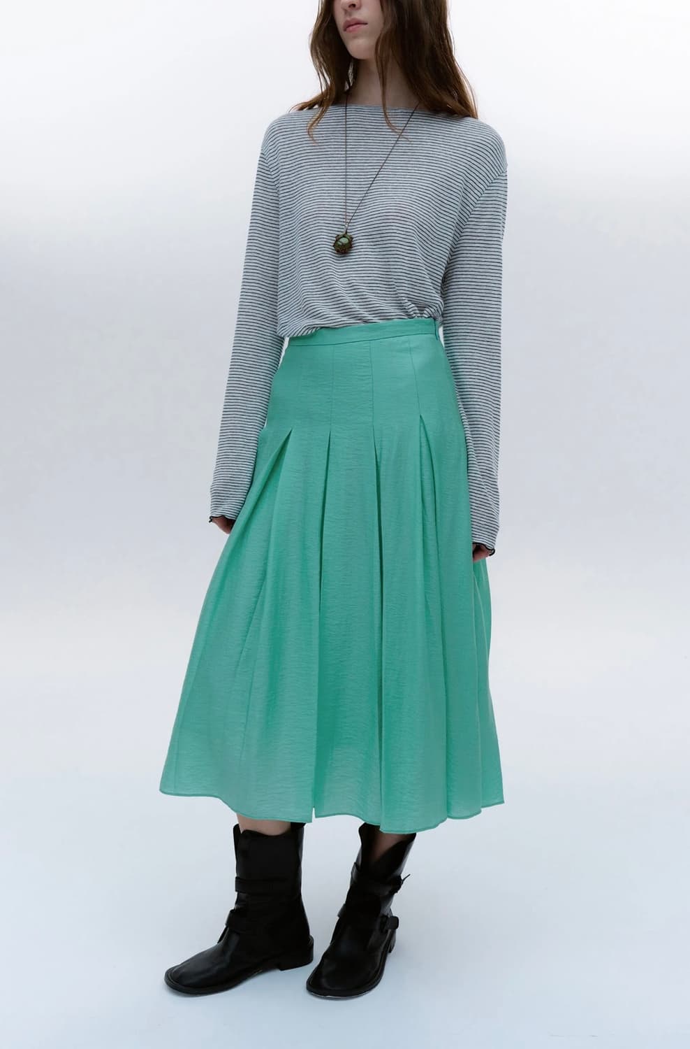 솔티페블 shimmer pleated skirt 민트 상품이미지1
