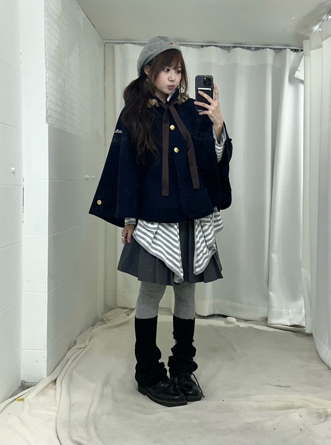 데일리 네이비 갸루 니혼진 케이프코트 프레피 코디세트 상품이미지2