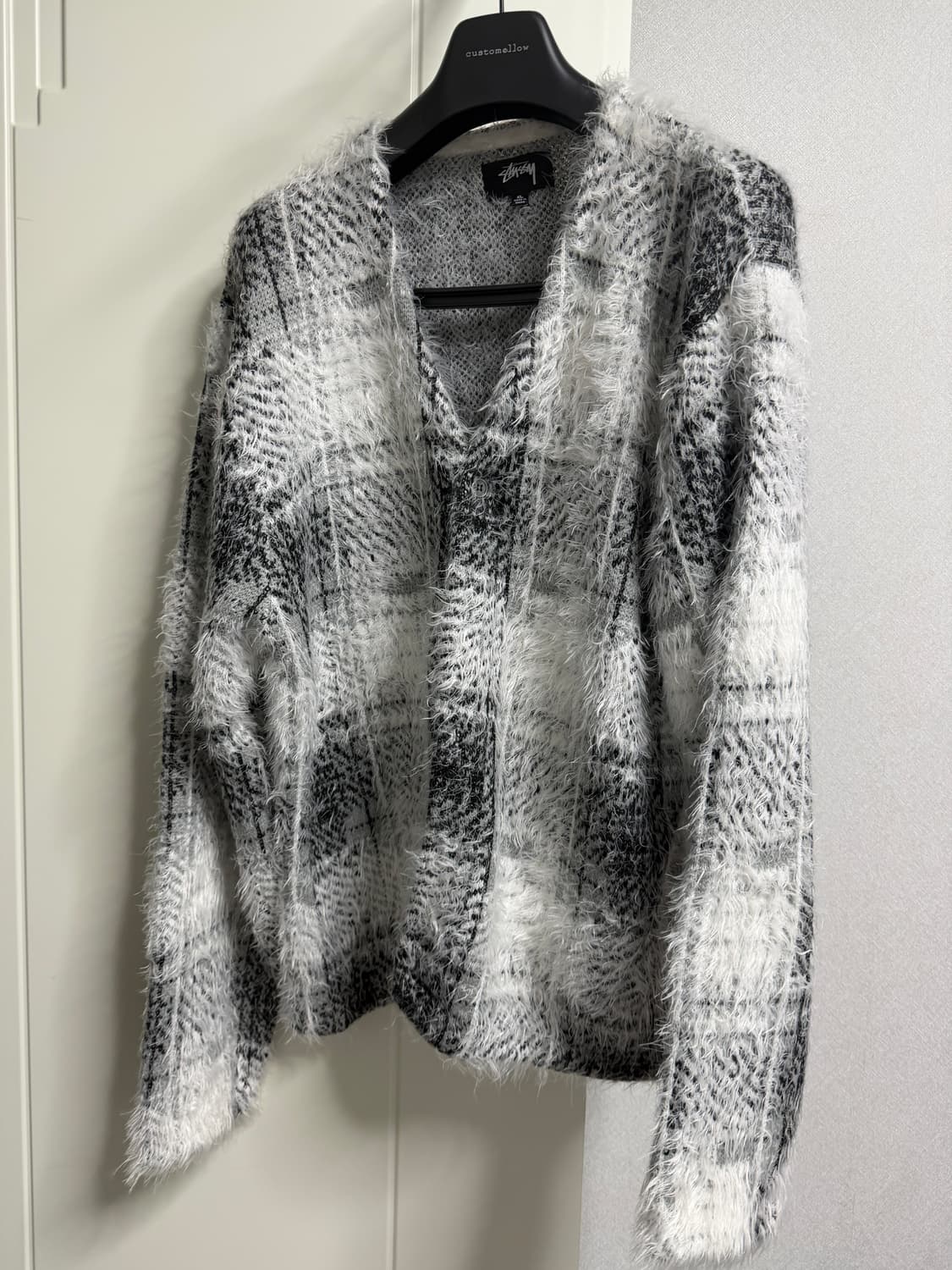 [XL] 스투시 헤어리 플래드 가디건 화이트 상품이미지2