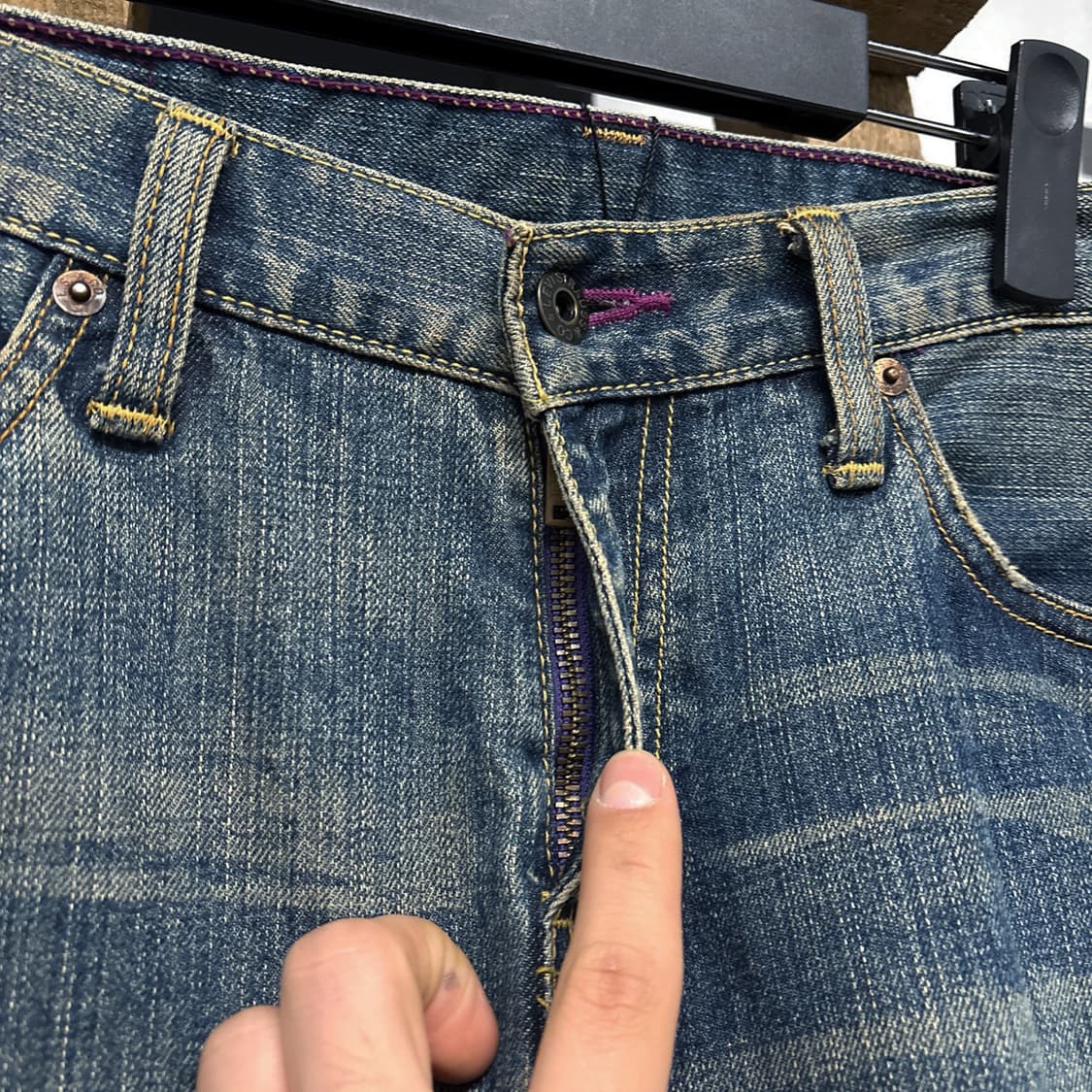 00s 리바이스 502 재팬라인 퍼플 스티치 워싱 데님 진 팬츠 N69 상품이미지5