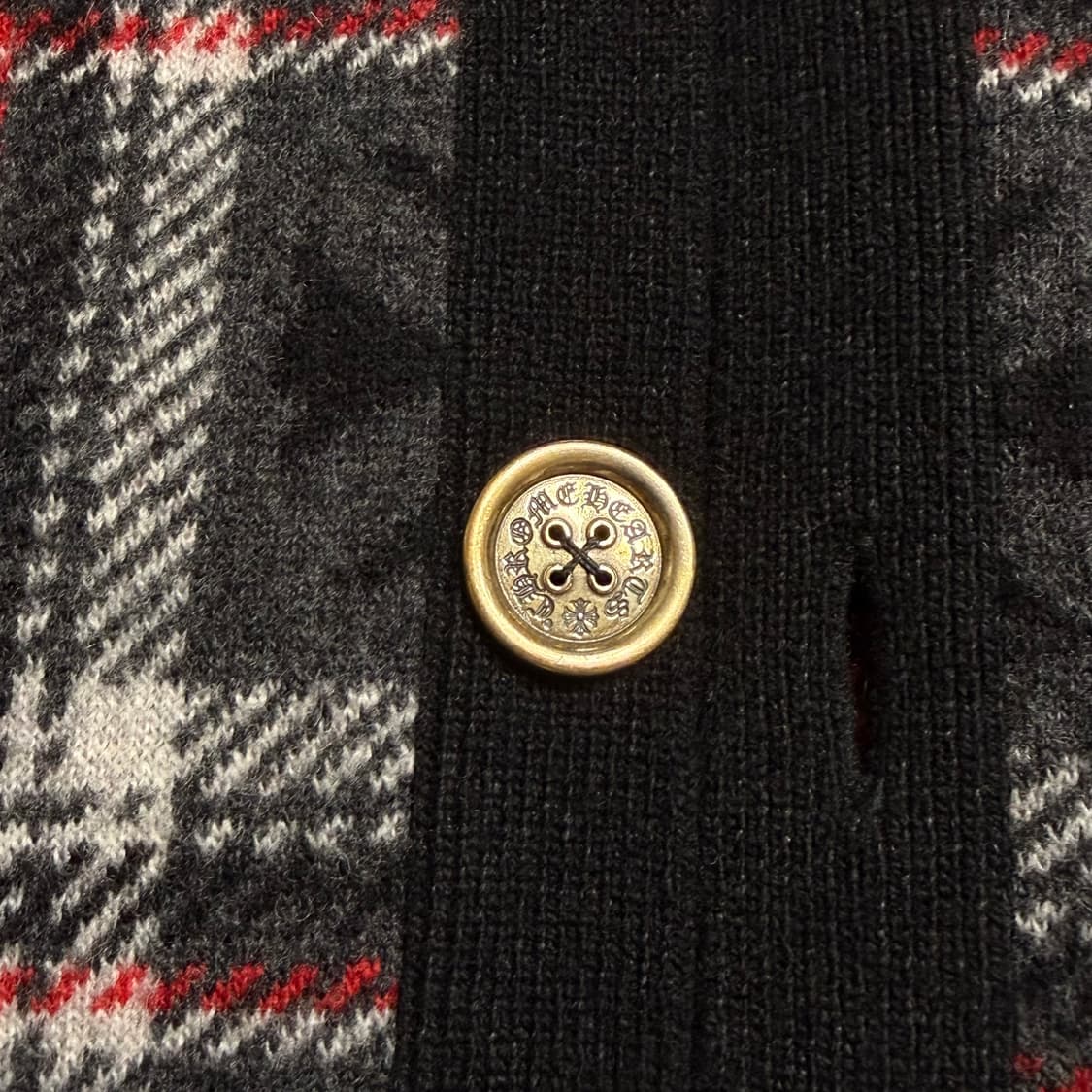 [XXL] 크롬하츠 CH 캐시미어 블랙&레드 크로스 플레이드 가디건 상품이미지5