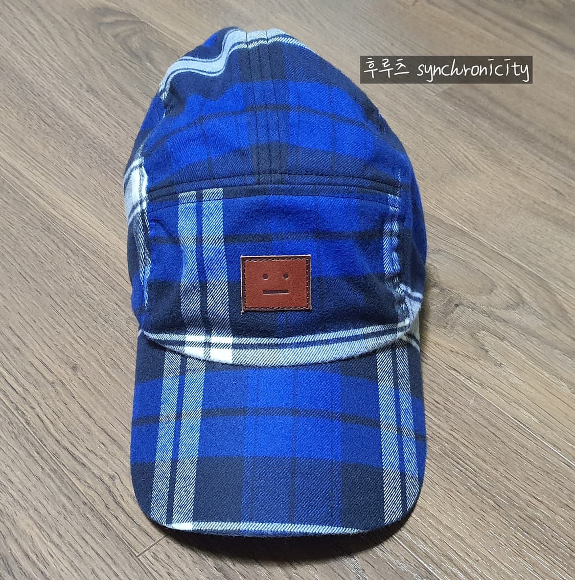 아크네 이모지 체크 볼캡 F 블루 코튼 모자 상품이미지4