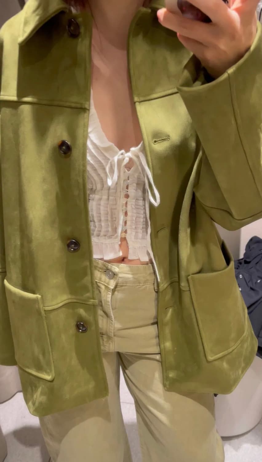 자라 페이크 스웨이드 코트 올리브 자켓 xs zara 상품이미지3