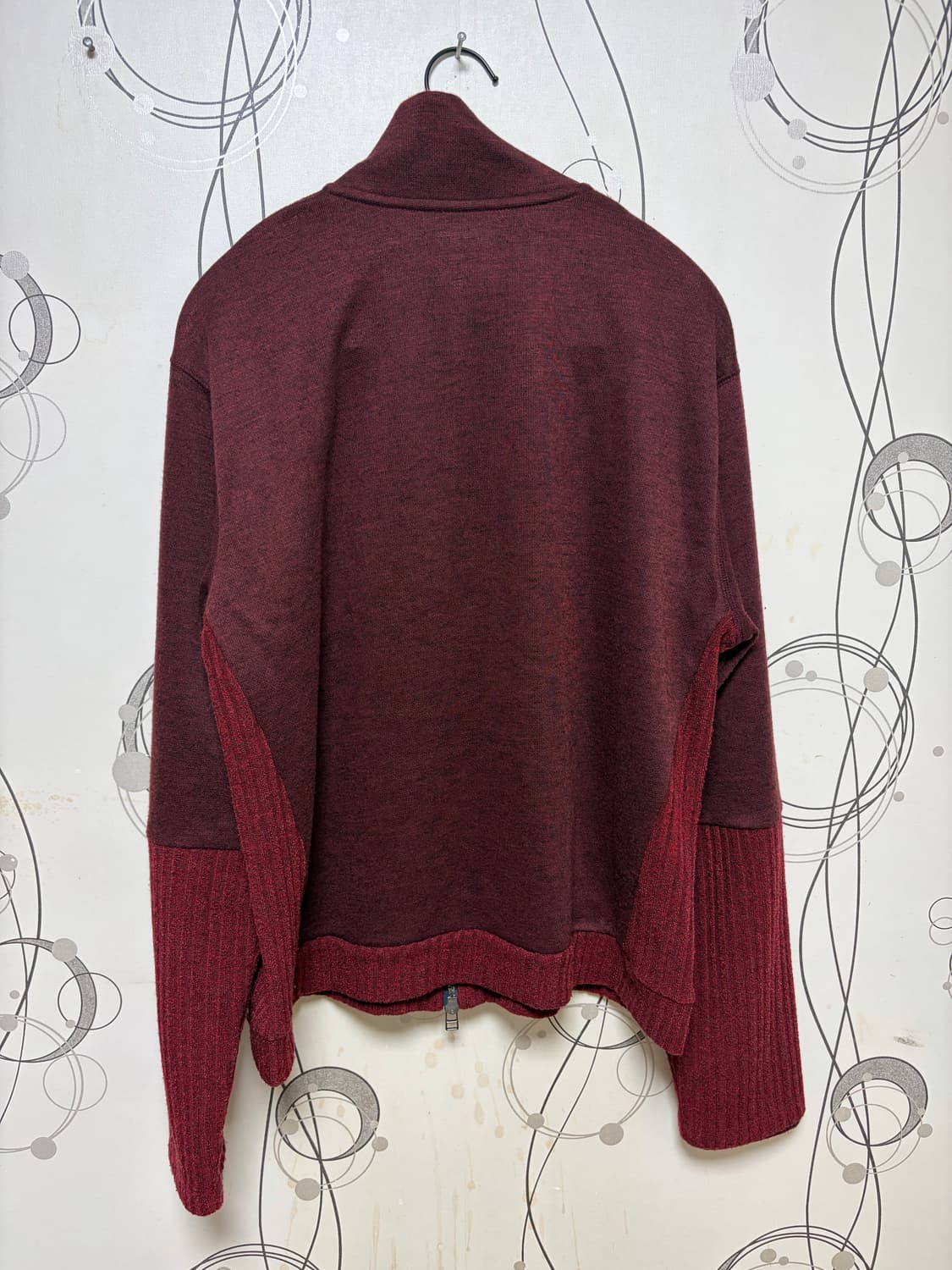 (3) 해칭룸 더블 슬리브 트랙 가디건 다크레드 상품이미지2