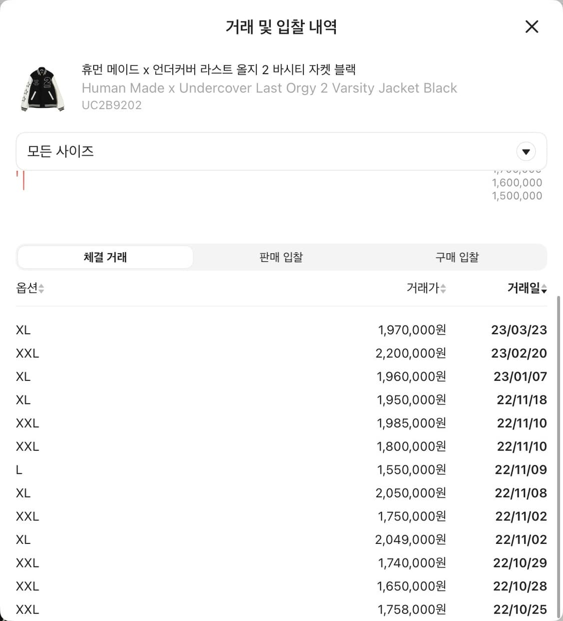 휴먼메이드 x 언더커버 라스트 올지2 바시티 자켓 L 상품이미지5