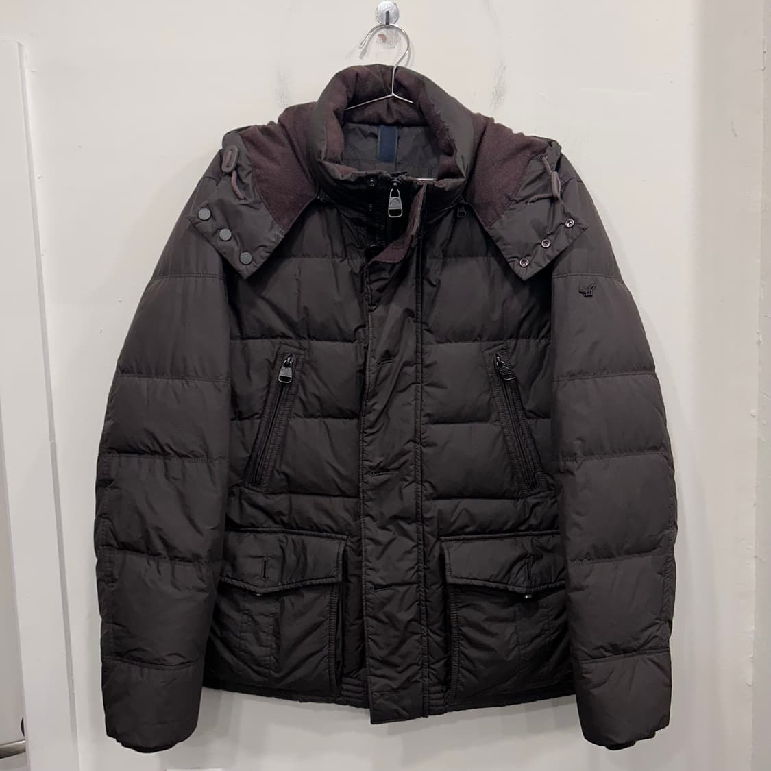 헨리코튼 구스다운 스웨이드 배색 후드 패딩 상품이미지2