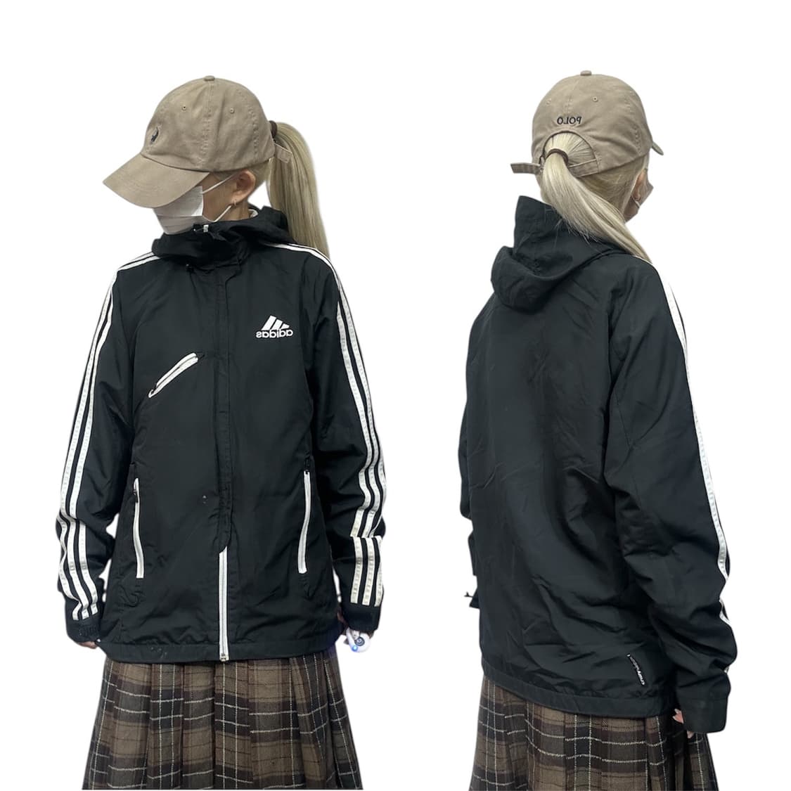 아디다스 블랙 화이트 삼선 후드 바람막이 자켓 M 상품이미지1