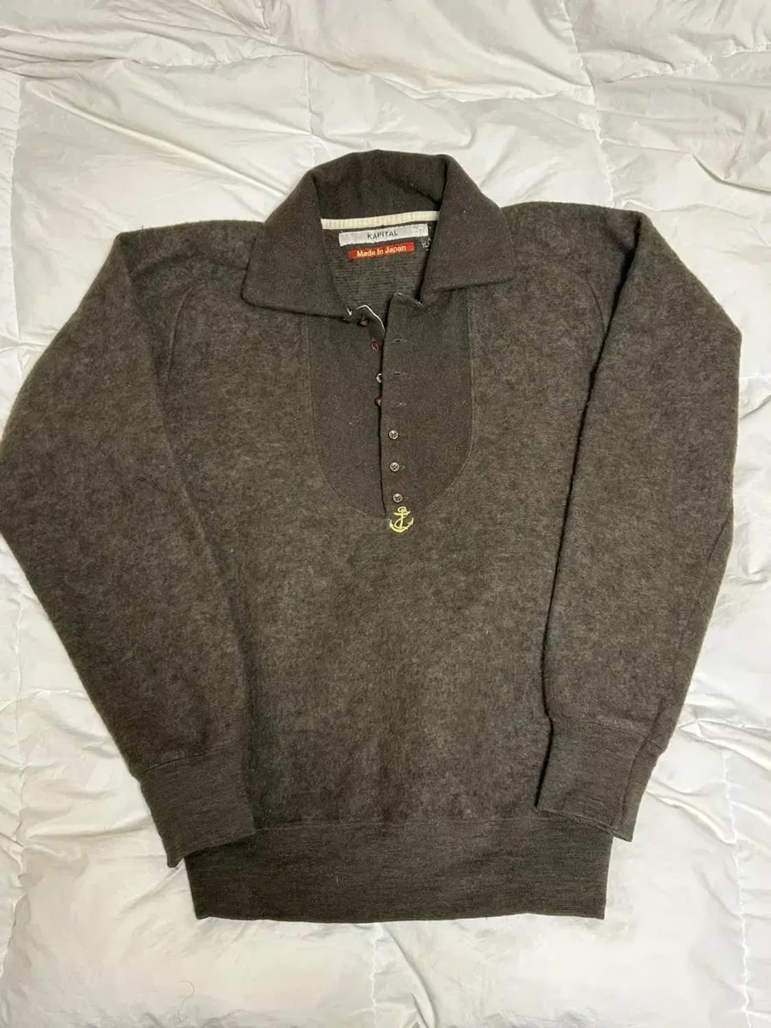 KAPITAL 울 앵커 버튼 풀오버 셔츠 – 브라운 (Japan Made 상품이미지1