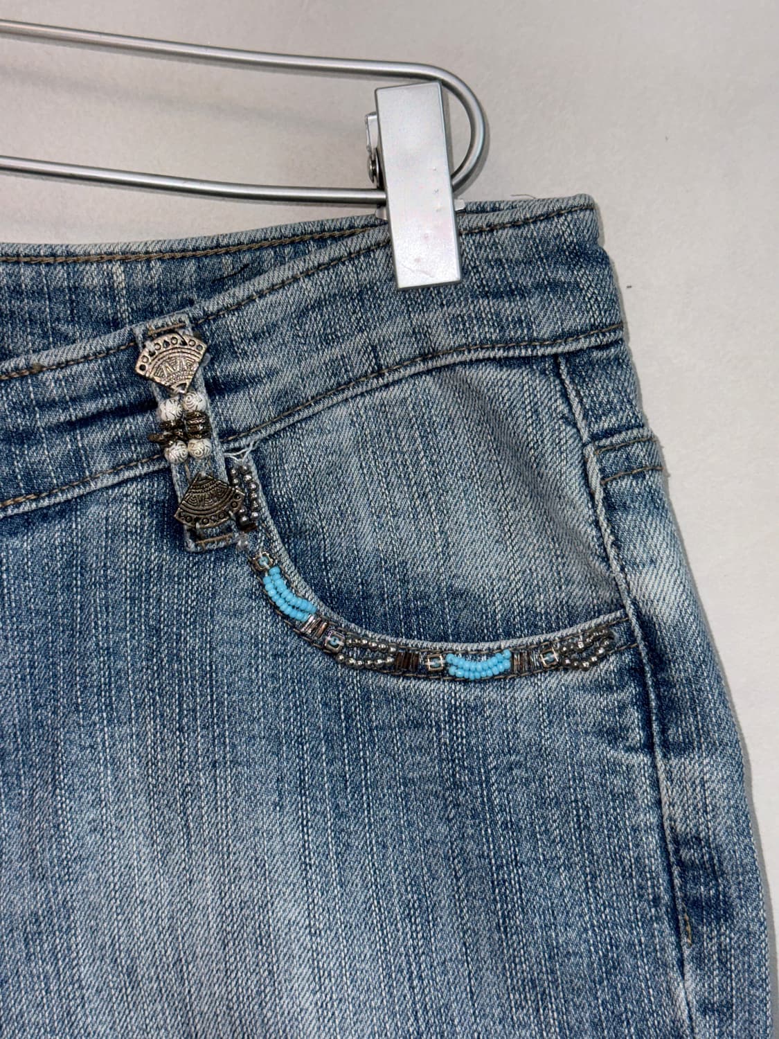 Washing denim fairy embroidered capri pt 상품이미지4