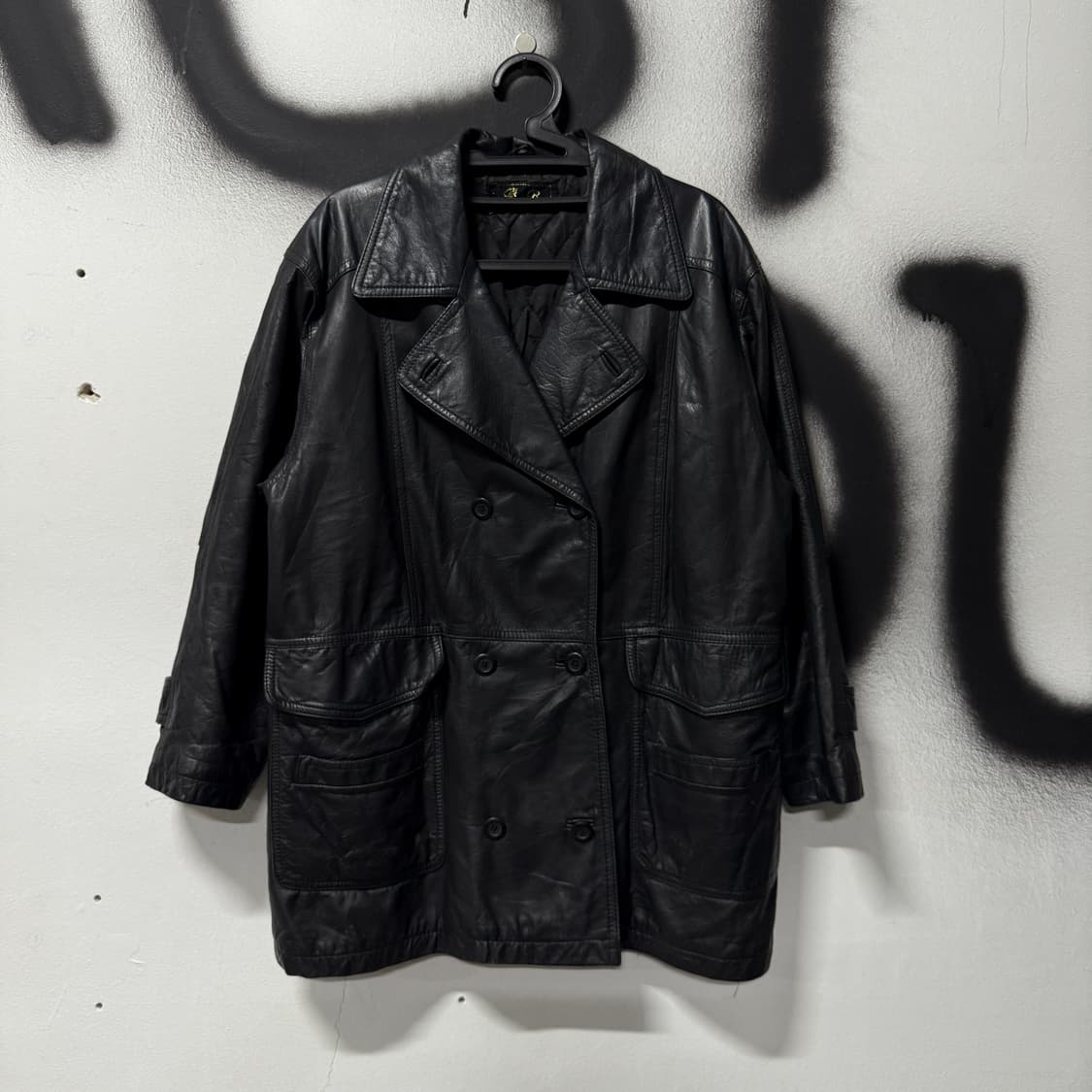 VTG 빈티지 100% 카우 레더 소가죽 더블 버튼 코트 상품이미지1