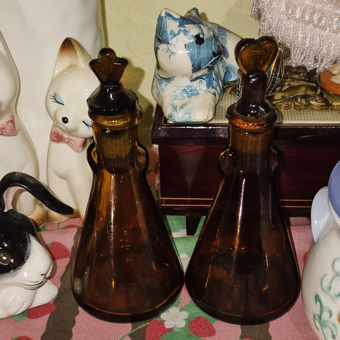 80s 핸드블로운 엠버 보들 하트&클로버 1p 상품이미지6