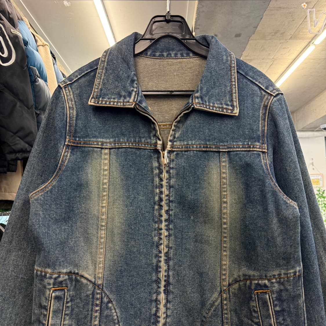 Vintage Mid-Blue Zip Denim Jacket 상품이미지2