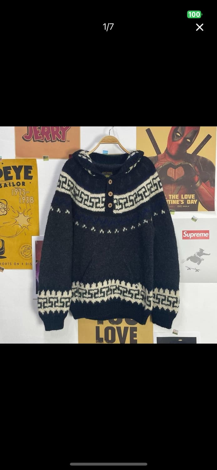 빈티지 울버튼 니트 후드 상품이미지1