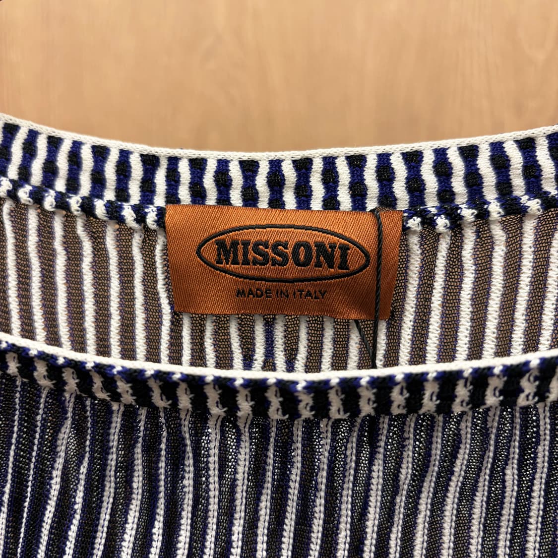 미쏘니 반팔 니트 미디 원피스 스트라이프 패턴 배색 밴드 디테일 블루 상품이미지7