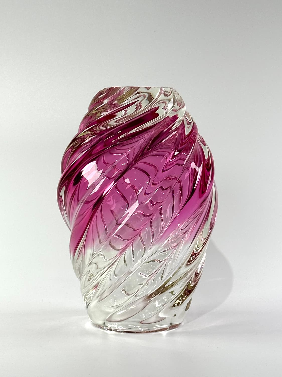 유럽 빈티지 아트글라스 핑크 컬러 스월 패턴 화병 상품이미지4