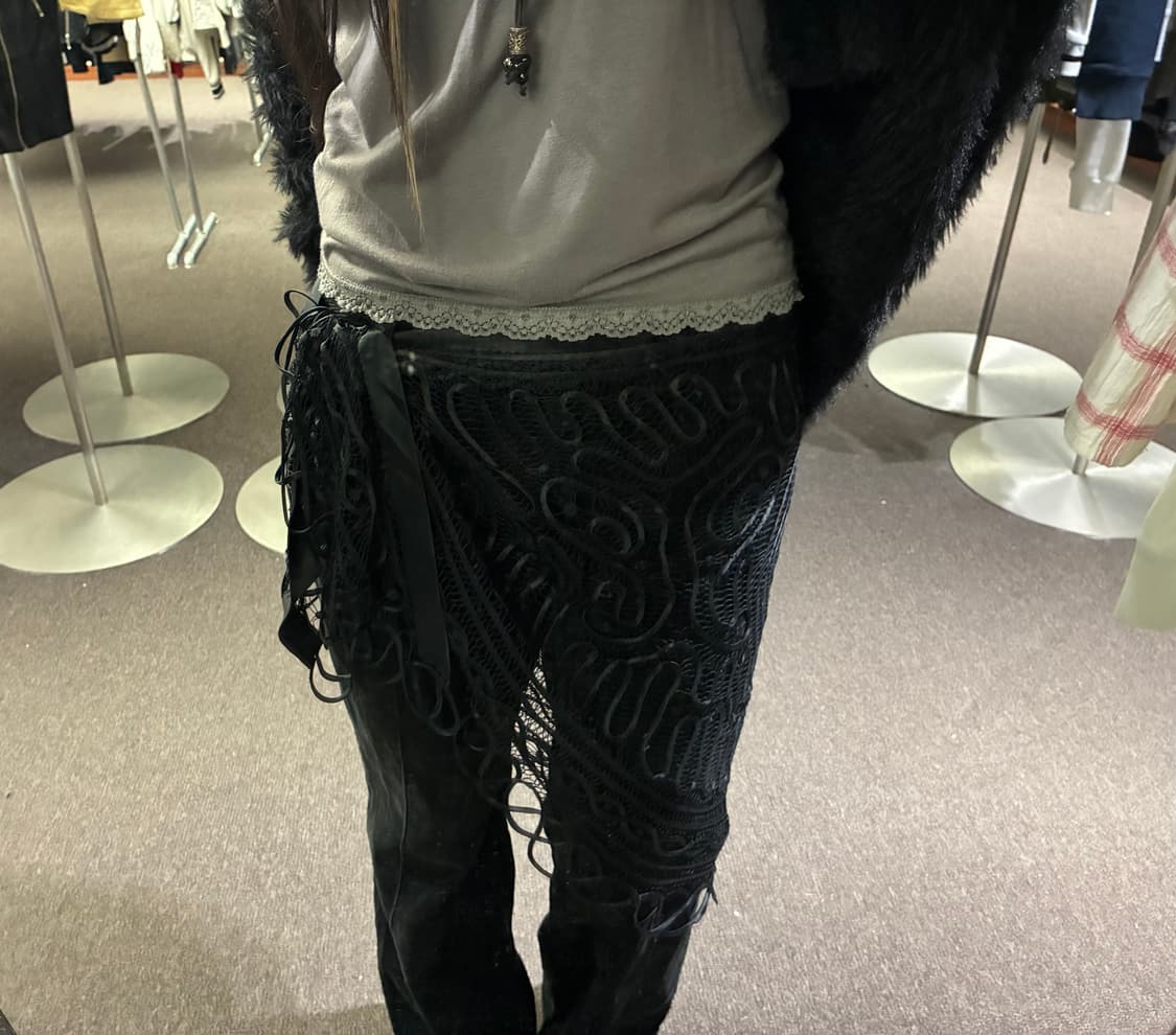 Japanese vintage 여성 그물 블랙 머플러 상품이미지1