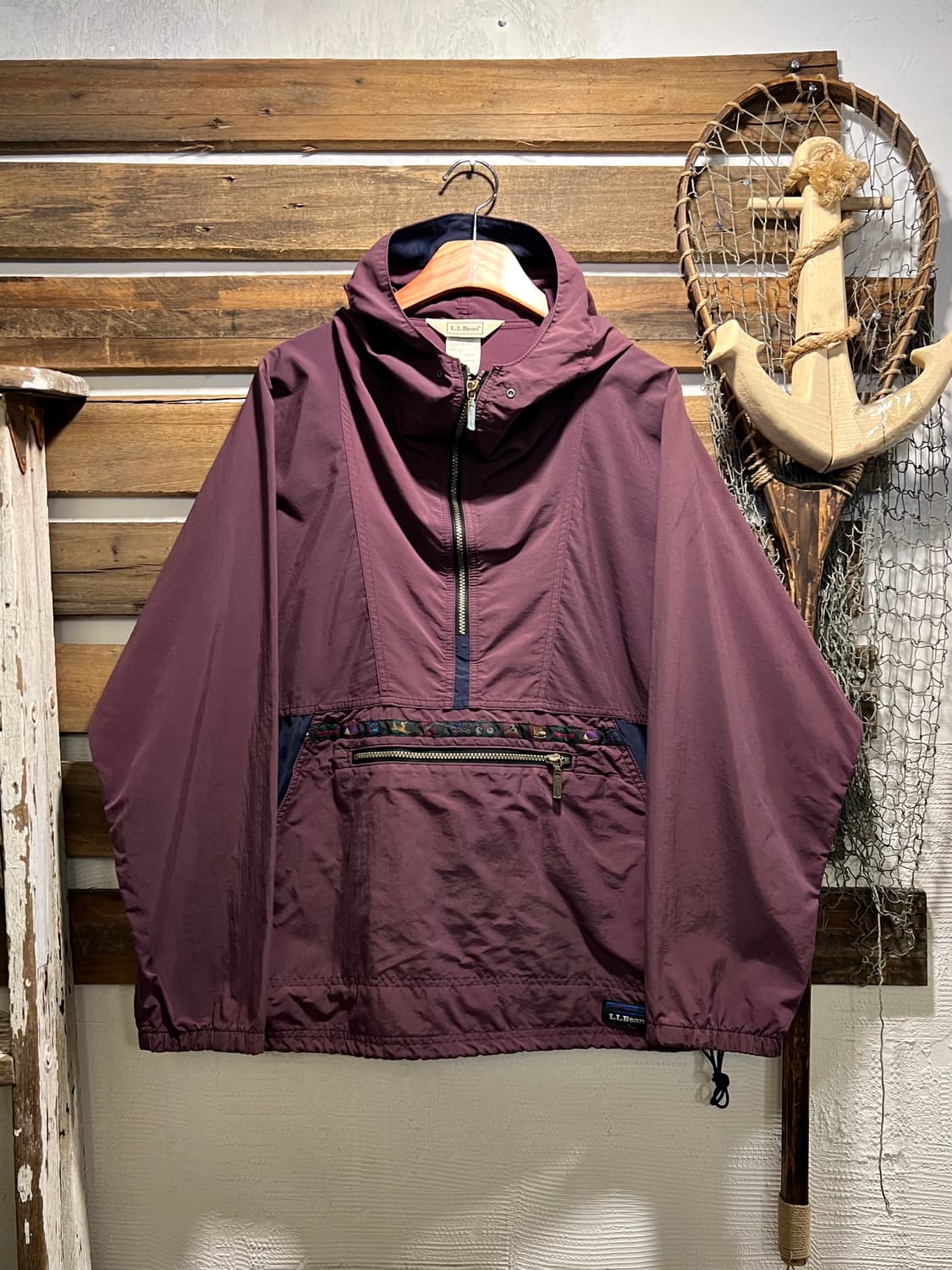 [L]90's 엘엘빈 USA Made 버건디 나일론 마운틴 아노락 자켓 상품이미지1