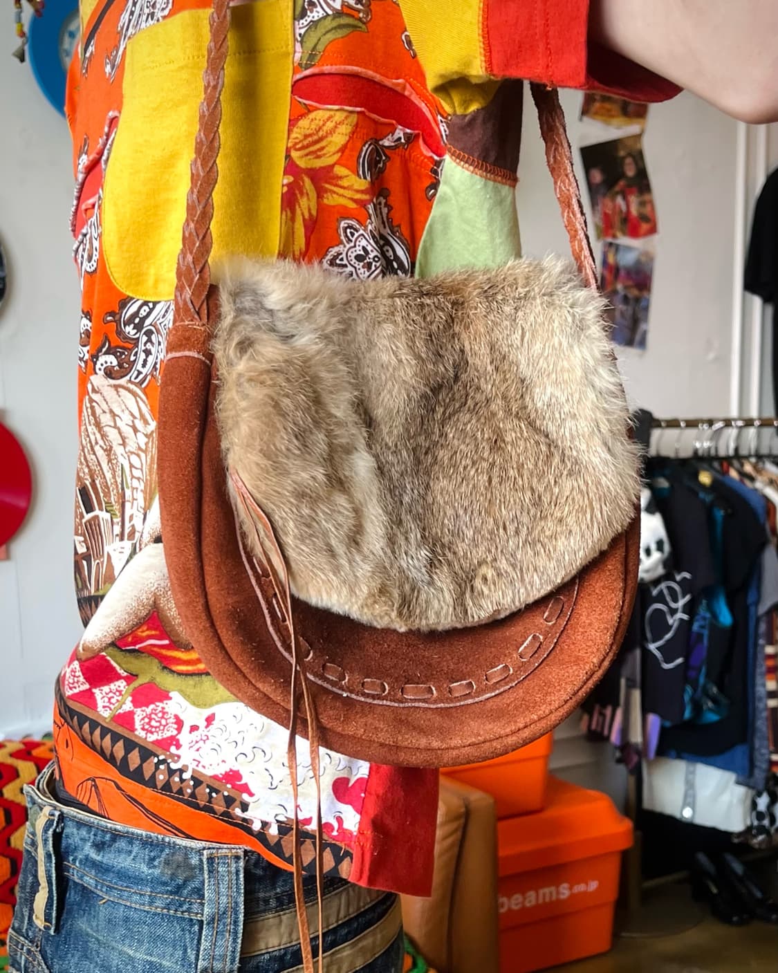 80-90s J&R Real Rabbit Fur & Cowhide Bag 상품이미지2