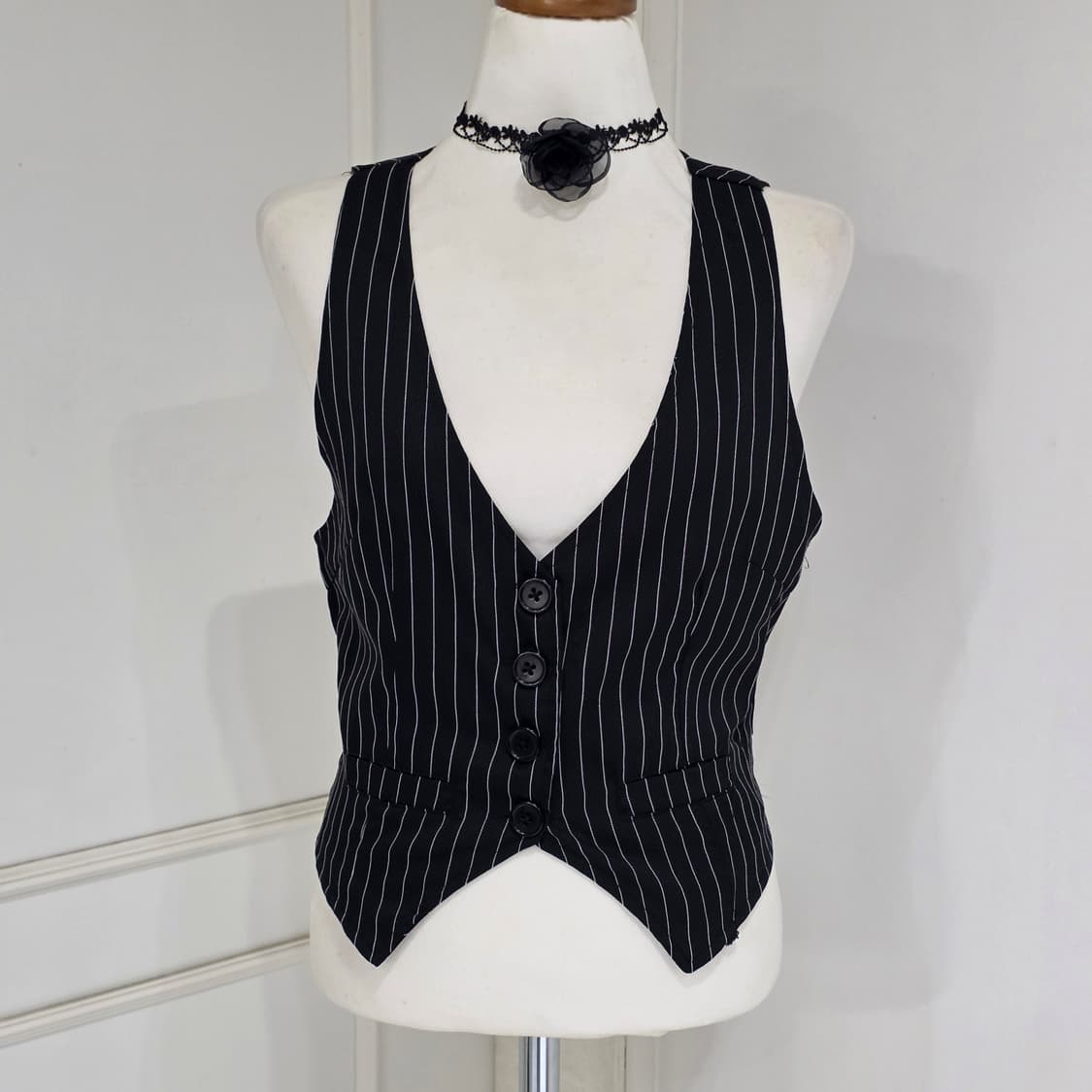 빈티지)블랙 스트라이프 나나깔st 오네갸루 고딕 등트임 정장베스트 조끼 상품이미지3