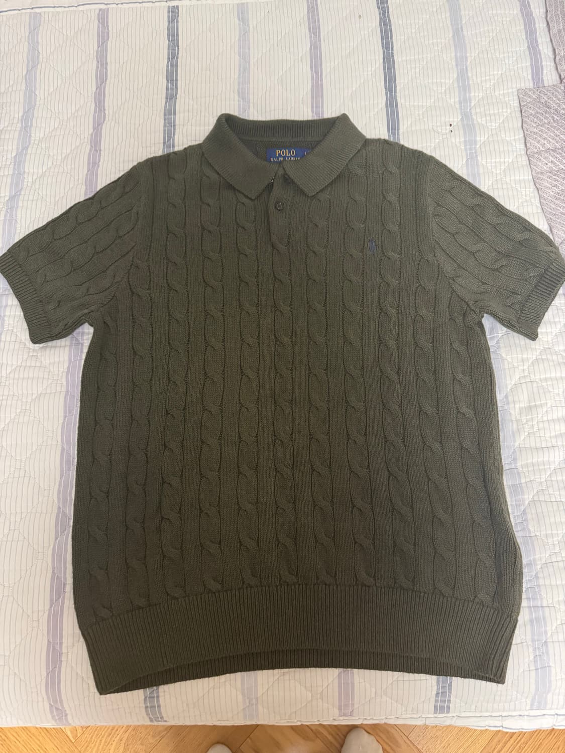 폴로 랄프로렌 케이블 반팔 카라 니트 L 큐알정품 상품이미지1
