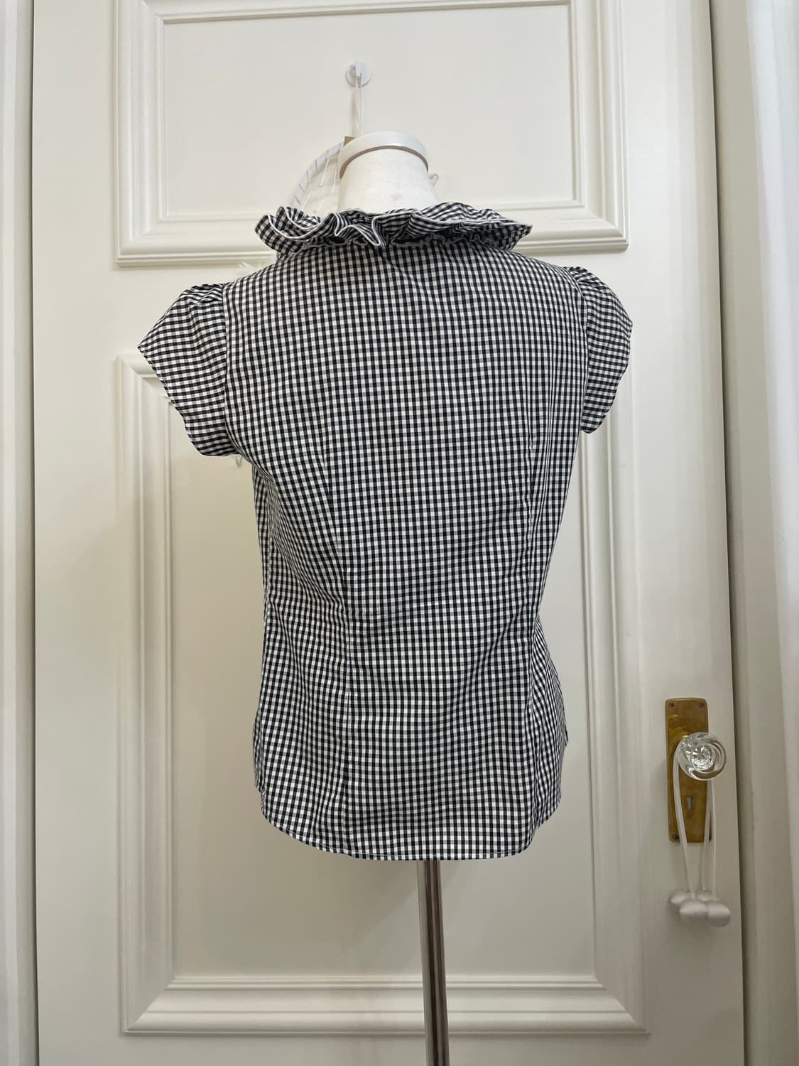 black gingham check shirring point cute 상품이미지3