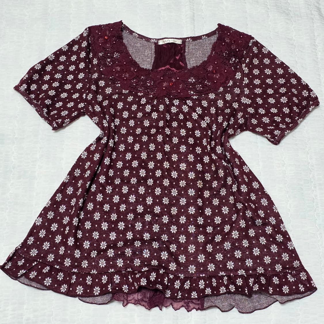 엑시즈팜)일본빈티지 꽃무늬레이스 노르딕 눈꽃연말 프릴캉캉 로맨틱 블라우스 상품이미지1