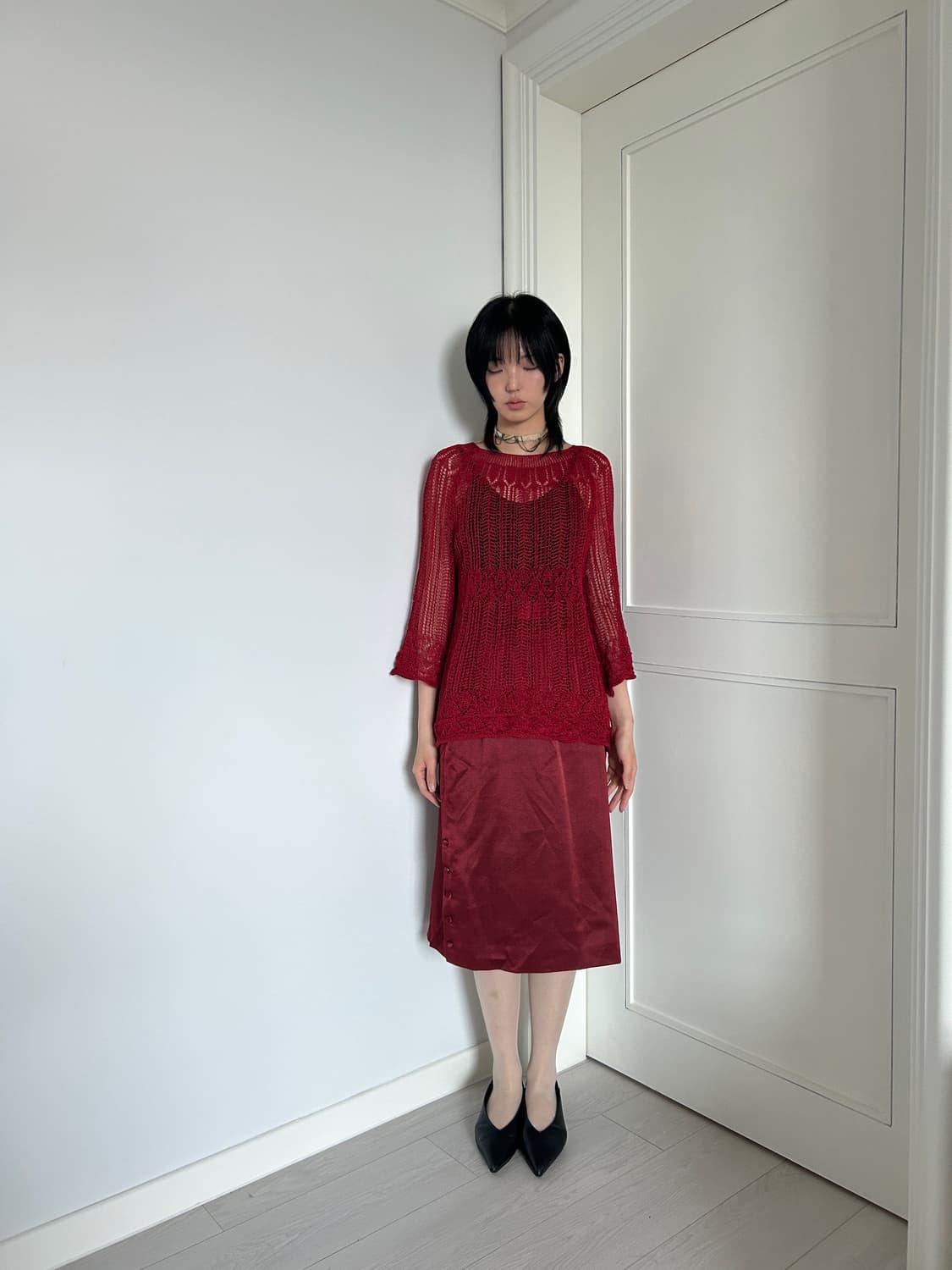 Red Crochet Knit  Top / 빈티지 크로셰 니트 상품이미지2