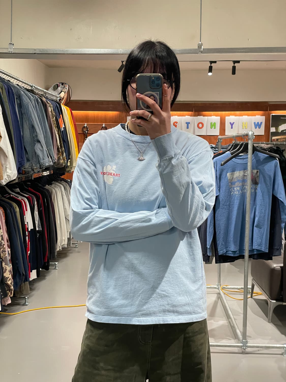 빈티지 롱슬리브 티셔츠(스카이블루)  상품이미지1