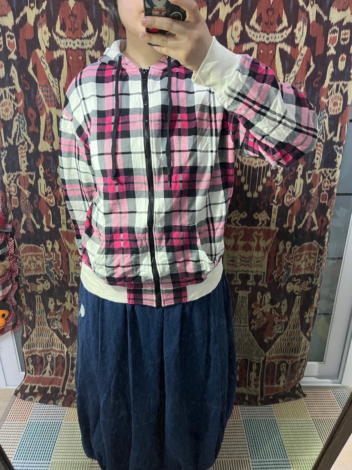 Anti label 핑크 타탄 체크 후드집업 상품이미지4