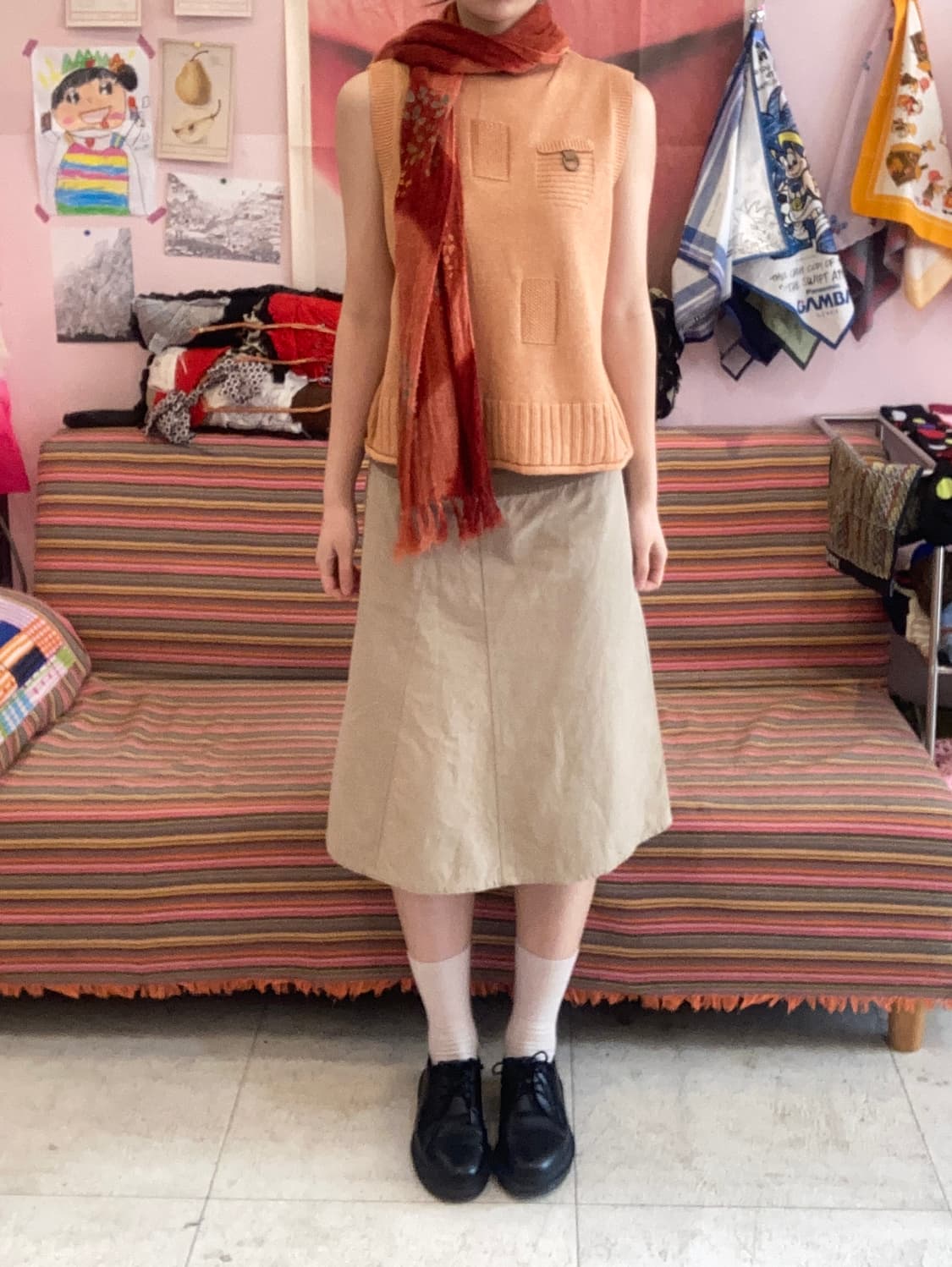 리넨•울 믹스 살구 니트 나시 상품이미지1