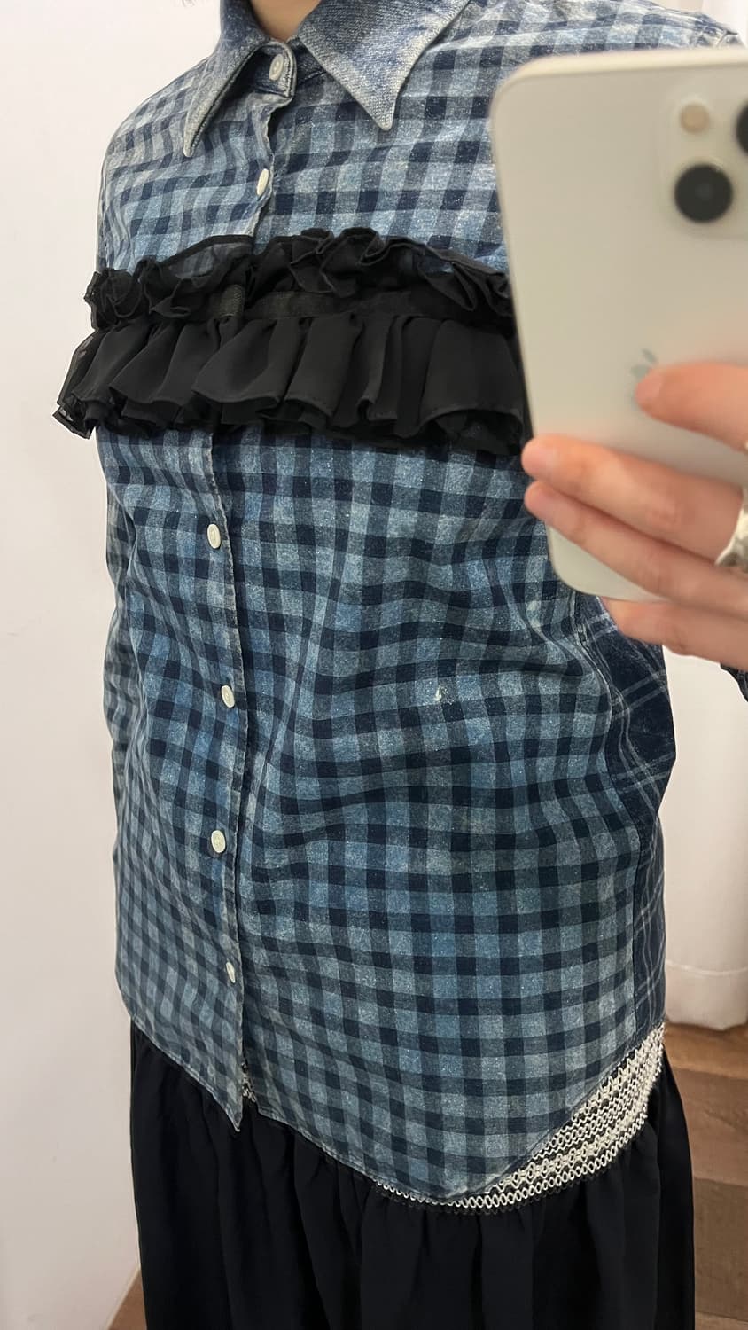 Washed Check Frill Detail Blouse 상품이미지4