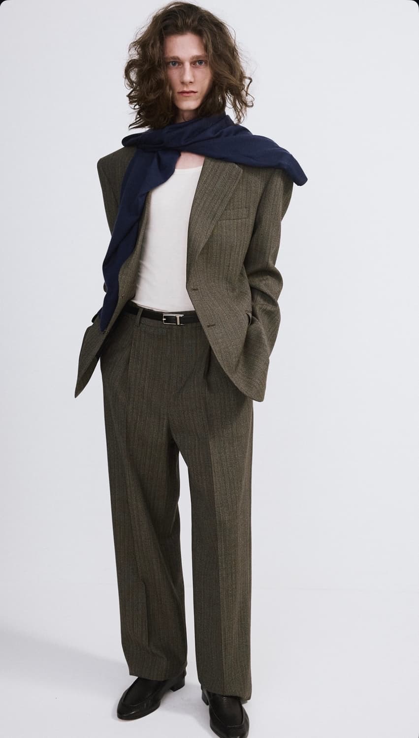 렉토 26SS 브로큰 헤링본 수트 팬츠 다크 카키 상품이미지3