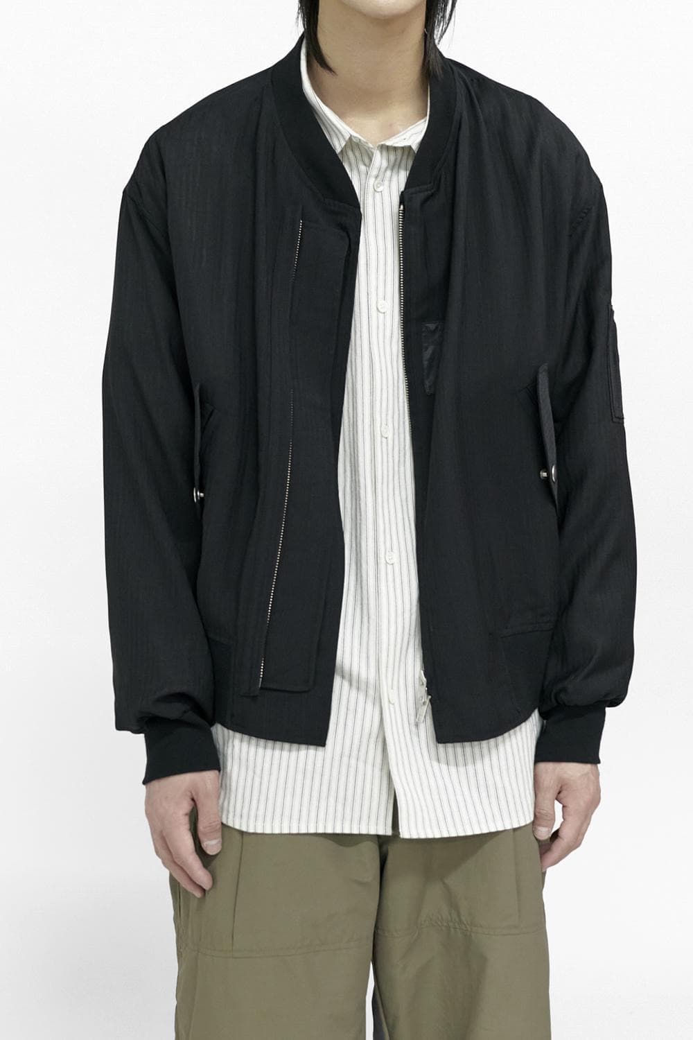 폴리테루 울 스트라이프 봄바 자켓 블랙 L(3) 상품이미지1
