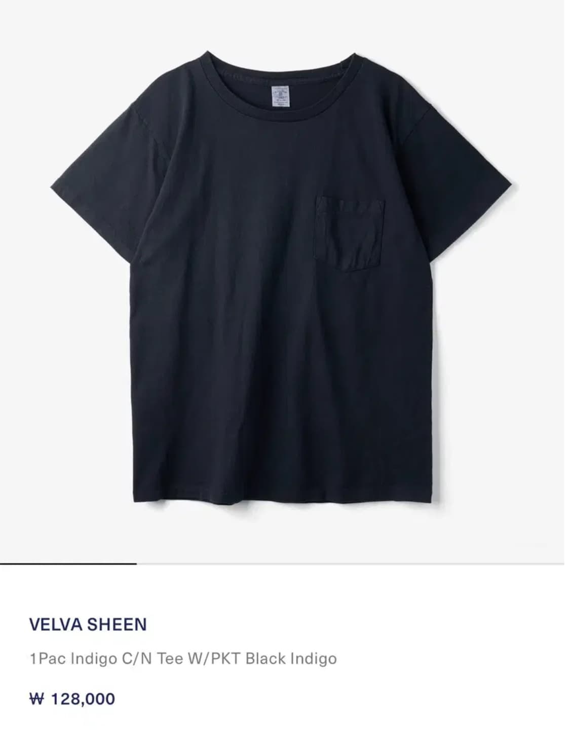벨바쉰 VELVA SHEEN 블랙 인디고 포켓 반팔 티셔츠 L 상품이미지1