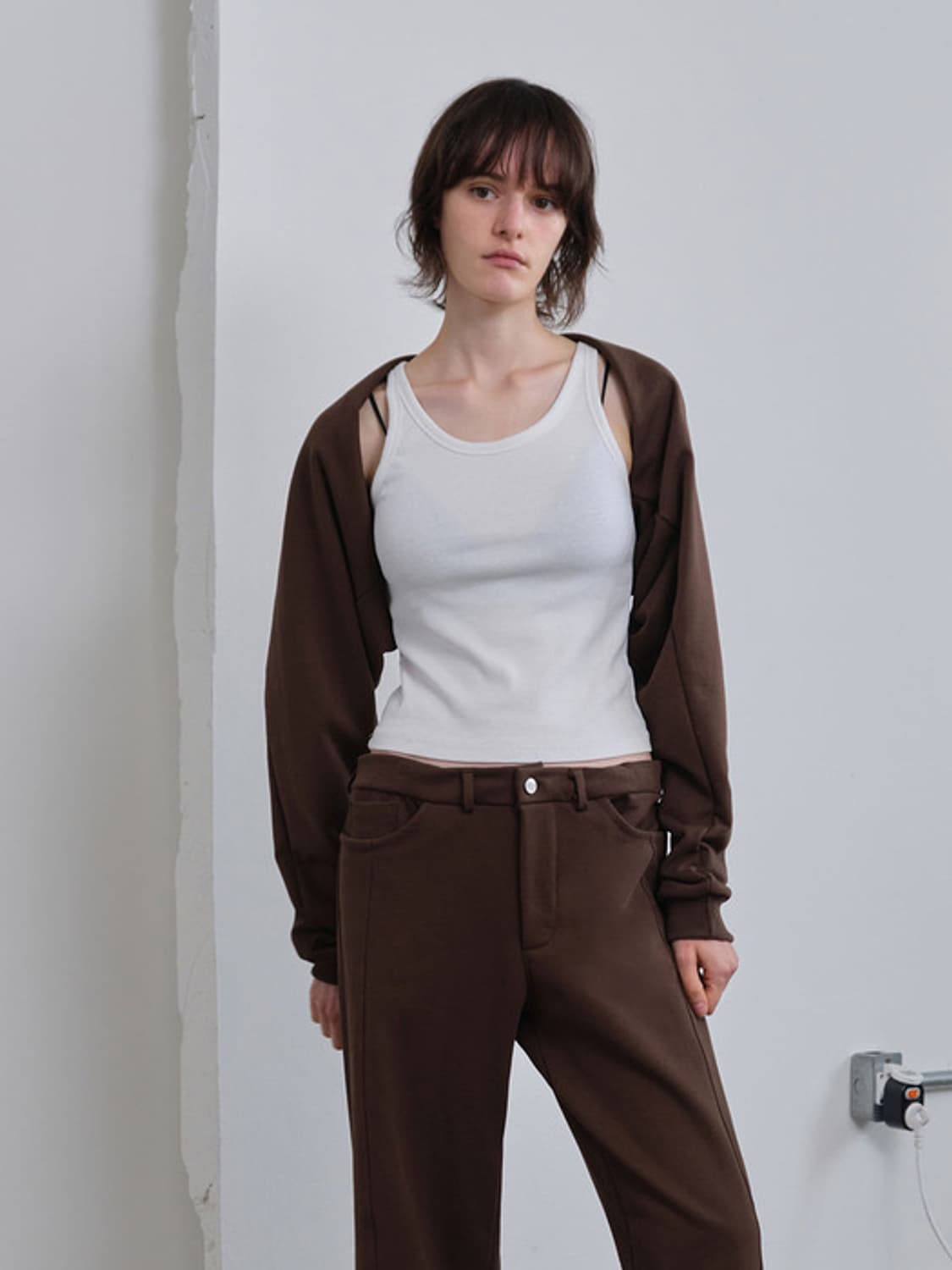 포허 브라운 코튼 볼레로 지켓 가디건 상품이미지1