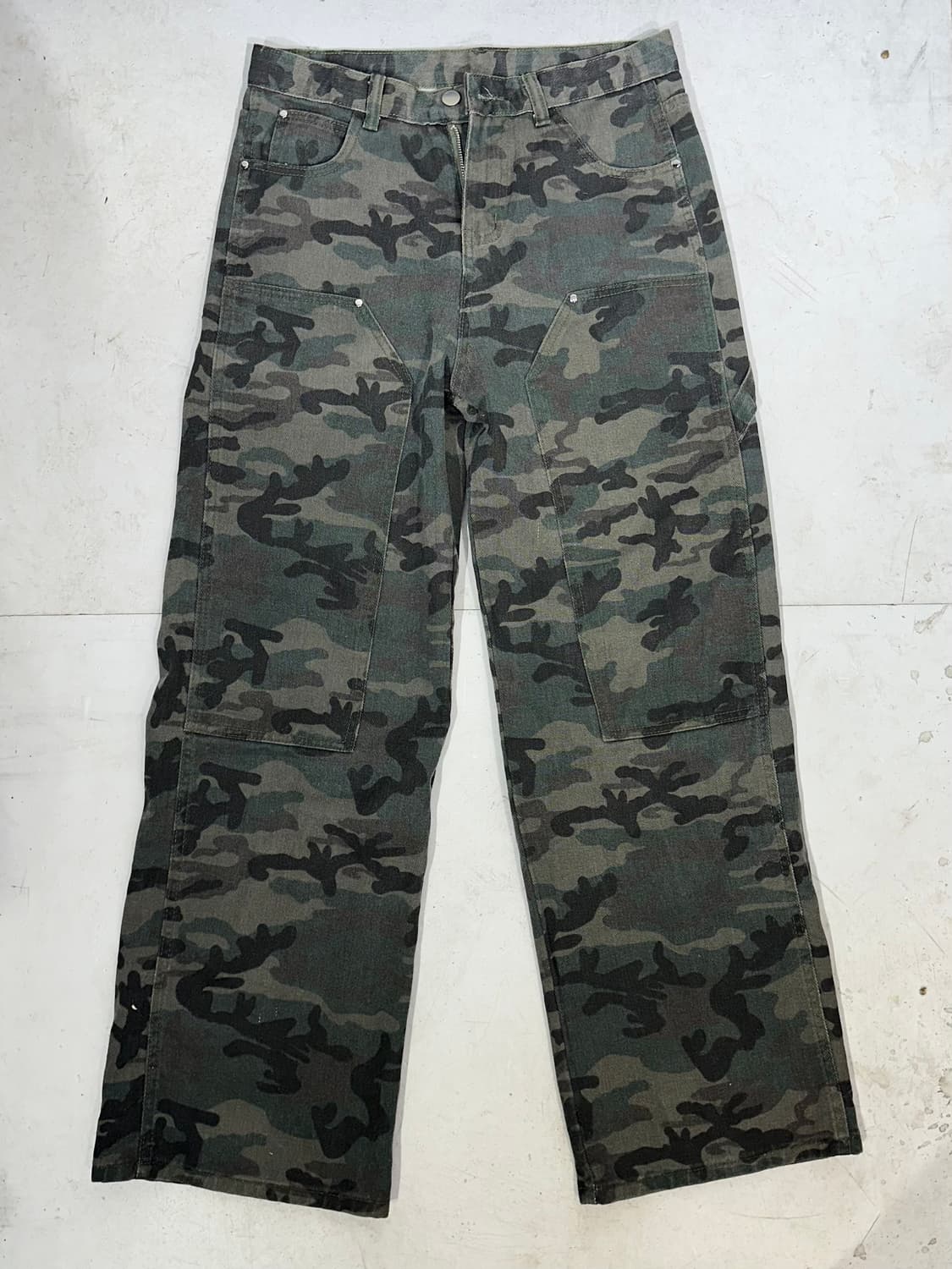 일본 빈티지 카키 밀리터리 카모 더블니 와이드 군복 바지 카고 팬츠  상품이미지4