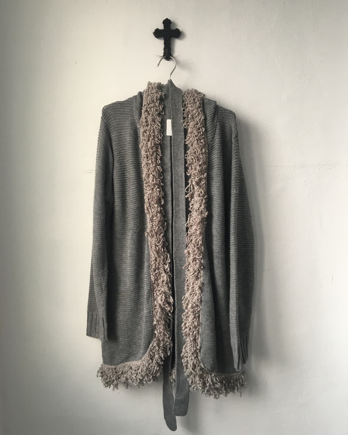 Fringe point tied hood knit cardigan 상품이미지2