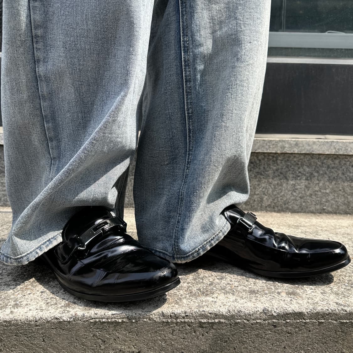 00s 빈티지 블랙 프라다 스포츠 버클 로고 로퍼 상품이미지10
