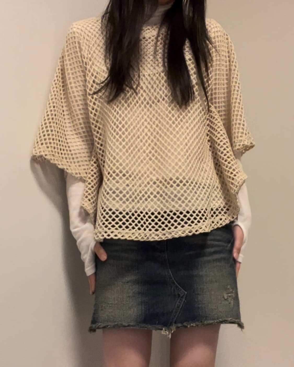 beige net pancho shape knit 상품이미지4