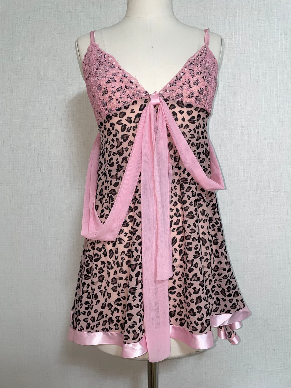 히메갸루 핑크 리본 호피 슬립 원피스 상품이미지1