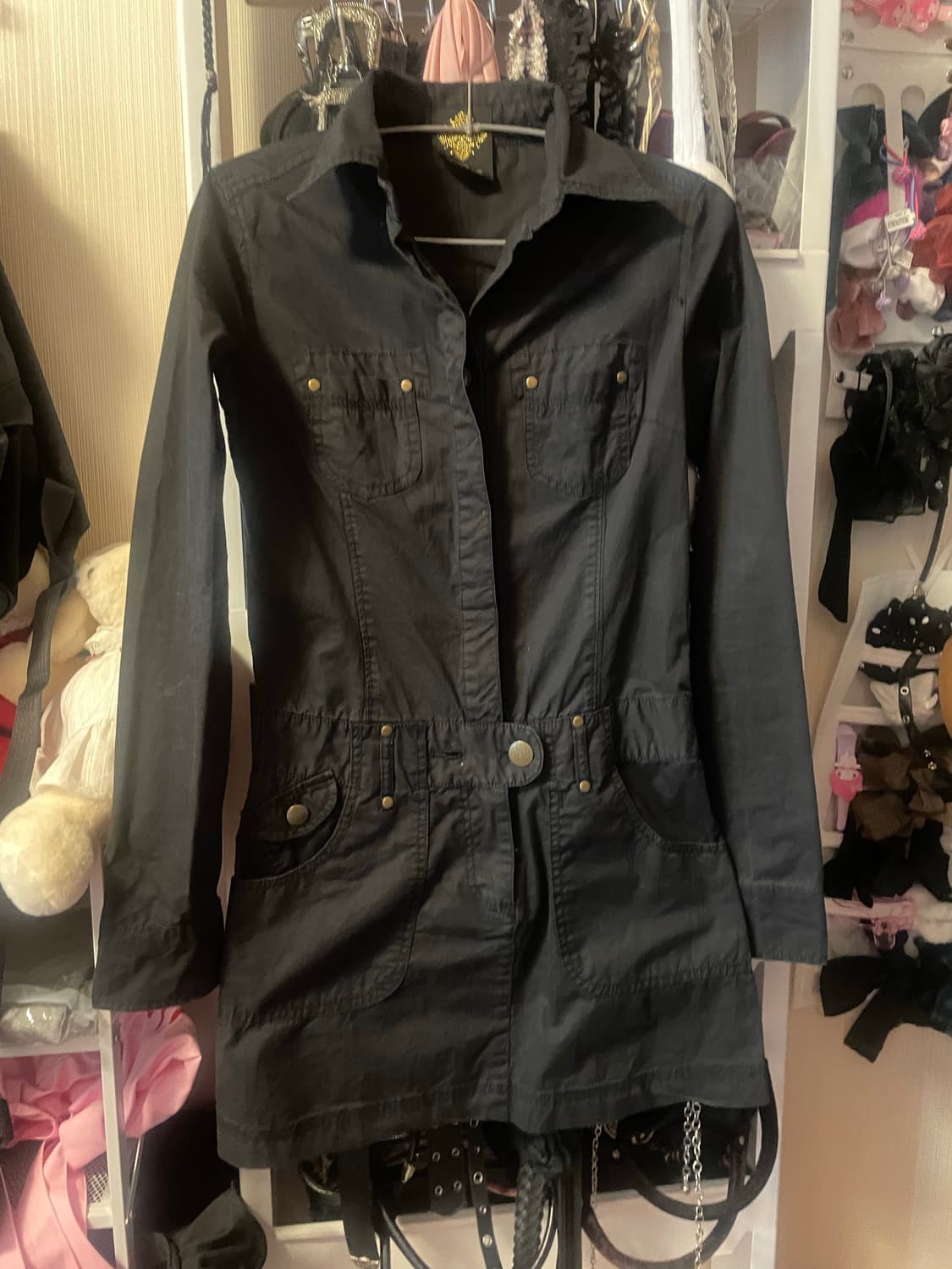 블랙 셔츠 미니 원피스 상품이미지1