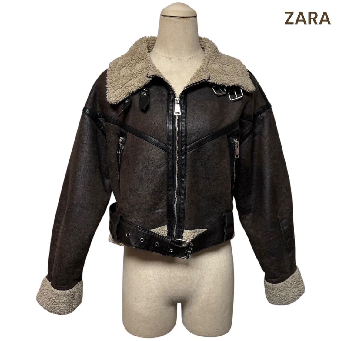 3660 자라 브라운 크롭 루즈핏 무스탕 퍼자켓 상품이미지1