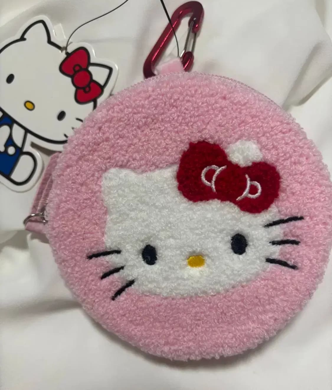 산리오 헬로키티 사가라 뽀글이 원형 파우치 핑크 카라비너 키링 상품이미지1