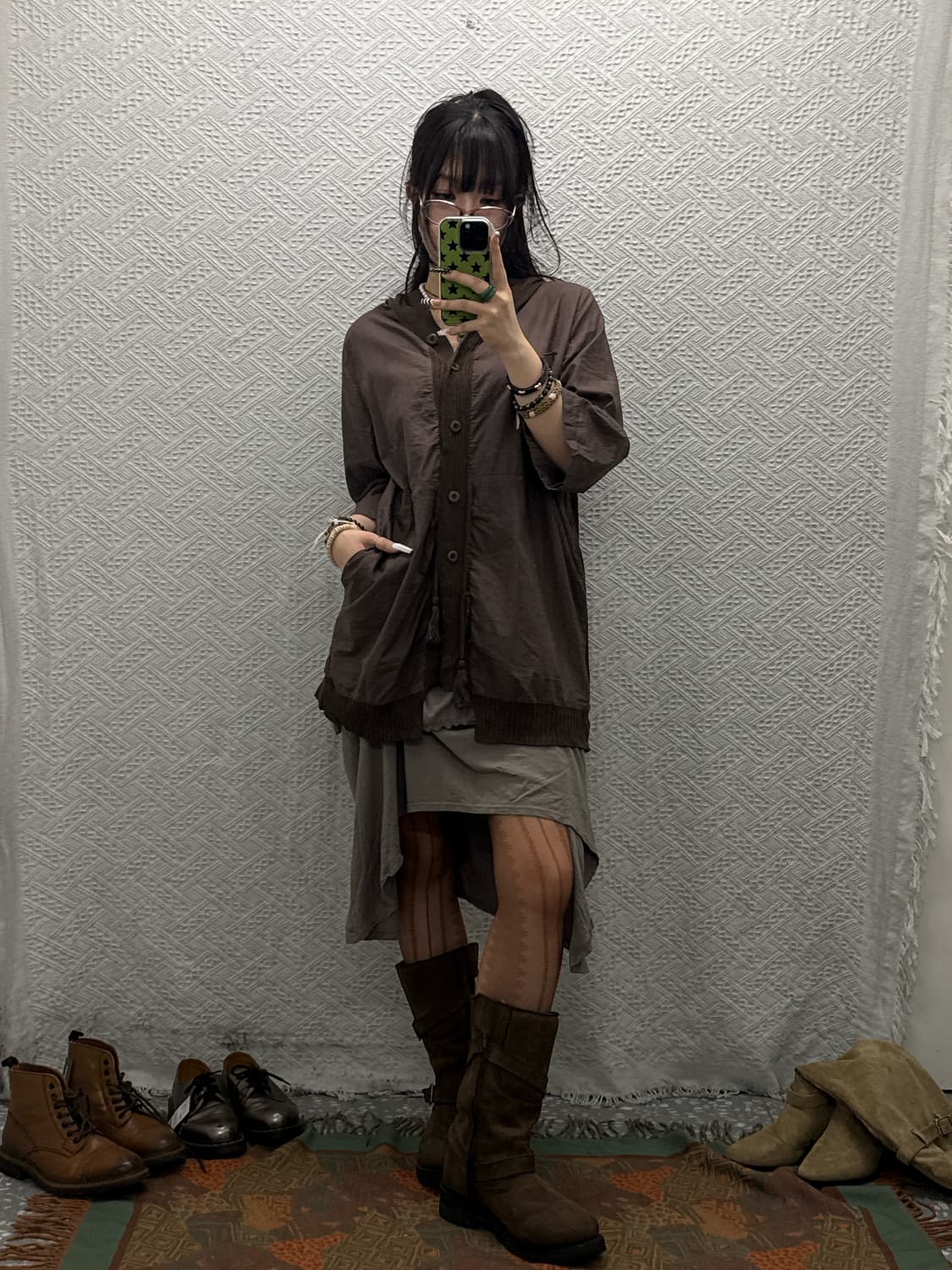 빈티지 코지 에스닉 모리걸 여리핏 롱 후드 태슬 버튼 가디건 K0036 상품이미지1